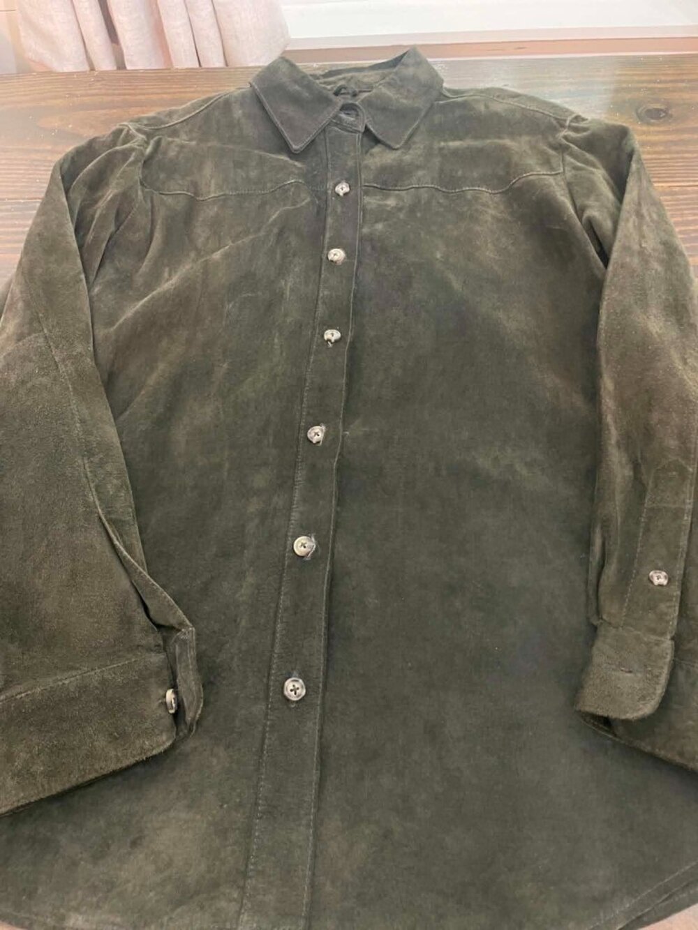Charter Club Men Size Large 100% Leather Green Long Sleeve Shirt